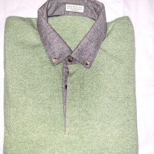 Brunello Cucinelli Unisex Celery/Gray Cashmere Sweater - EU54/US L